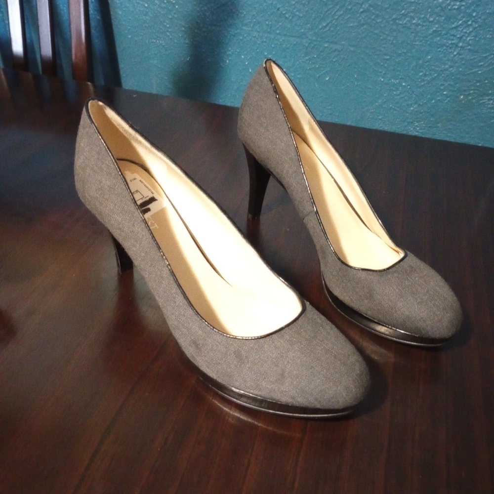 Nine West WOS 4"Heels Pumps WISE UP 2 sz 9M Gray Tweed Slip-On Classy Work Dress - Picture 3 of 14